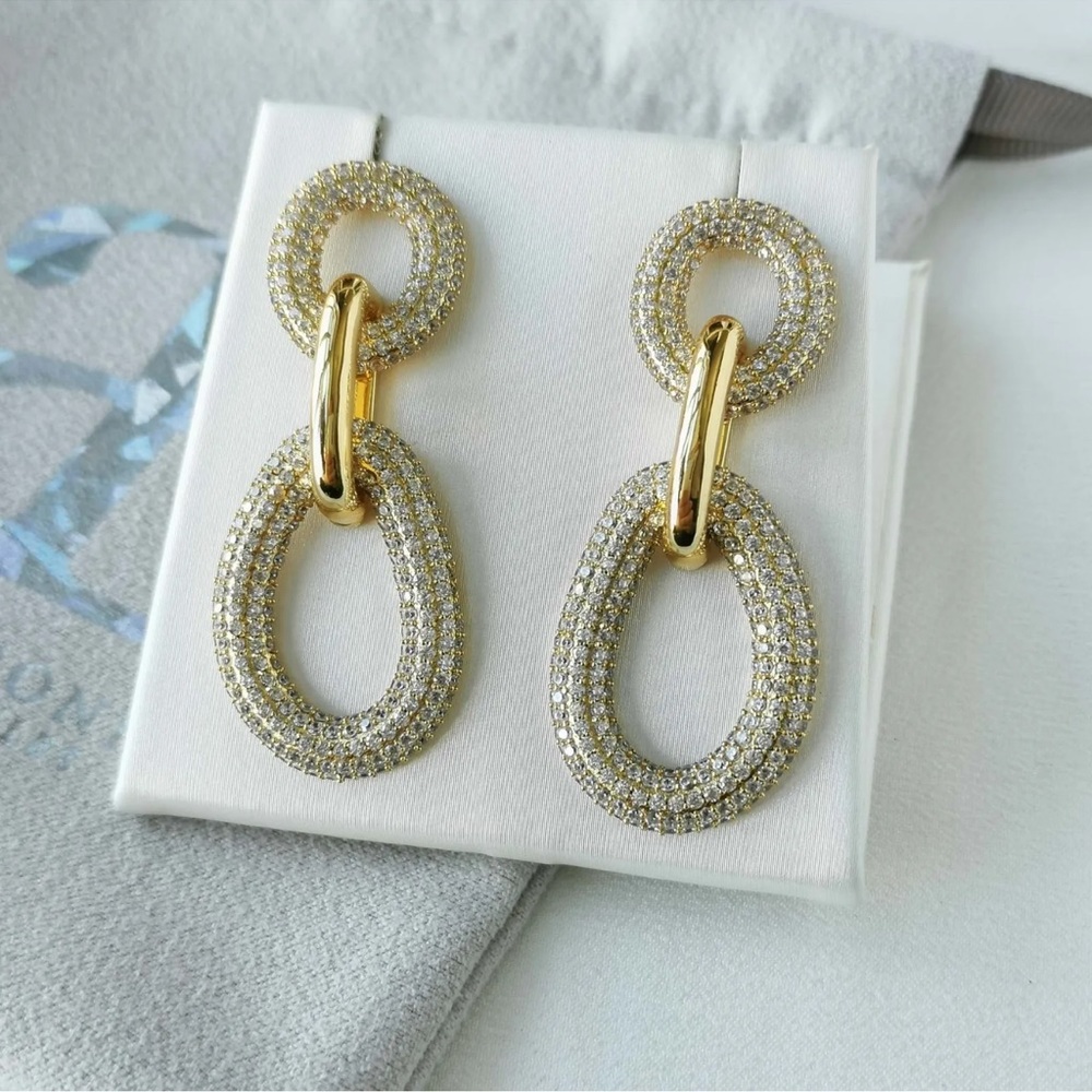 Alicia Bonnie Sparkling Symphony Gold White Crystal Earrings Authentic